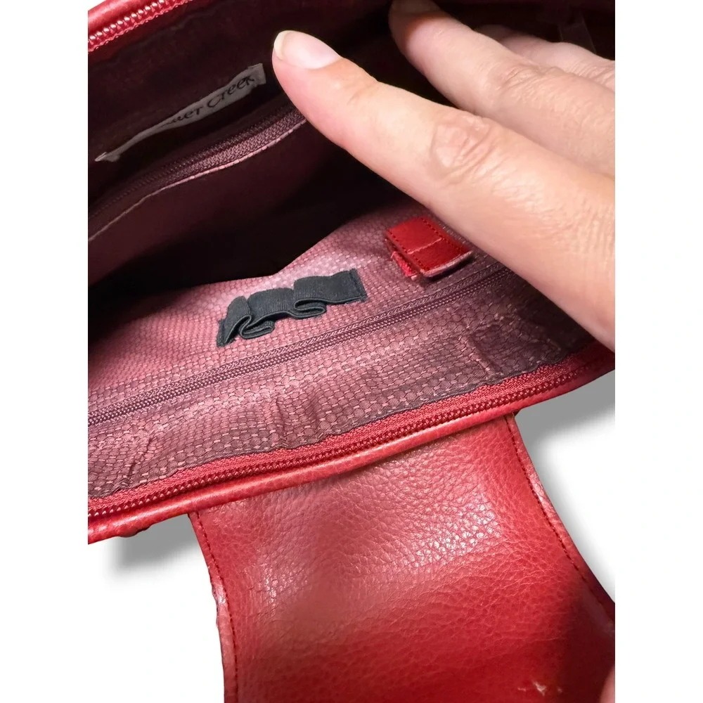 Coldwater Creek‎ Red Leather Shoulder Bag Heart Silver Tote Purse Multi Pocket